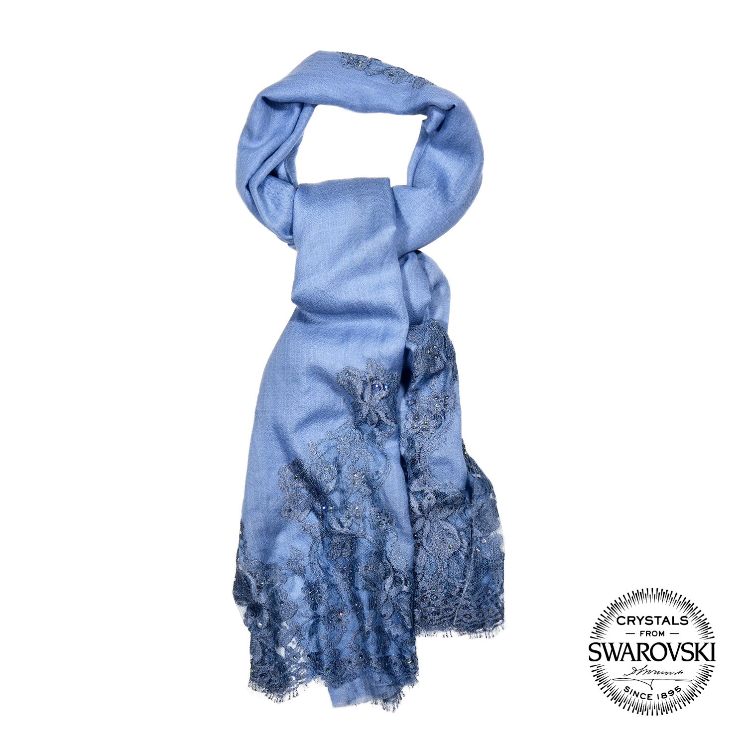 【SPRING BLOSSOM】100% Pashmina Indian Shawl with French Lace and Crystals