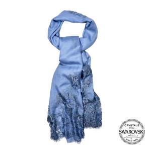 【SPRING BLOSSOM】100% Pashmina Indian Shawl with French Lace and Crystals