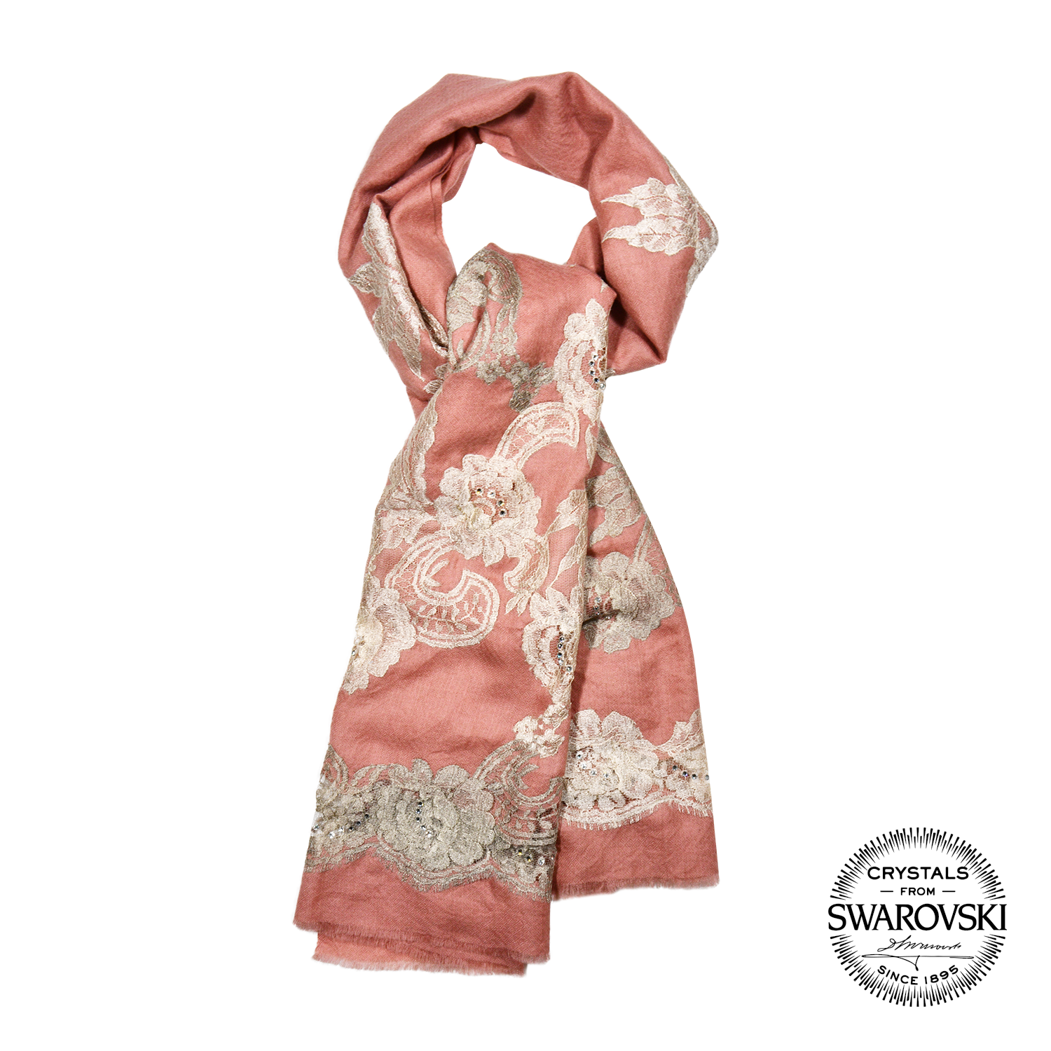 【SPRING BLOSSOM】100% Pashmina Indian Shawl with French Lace and Crystals