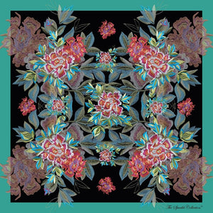 【PEONY】 100% Silk Scarf with Crystals