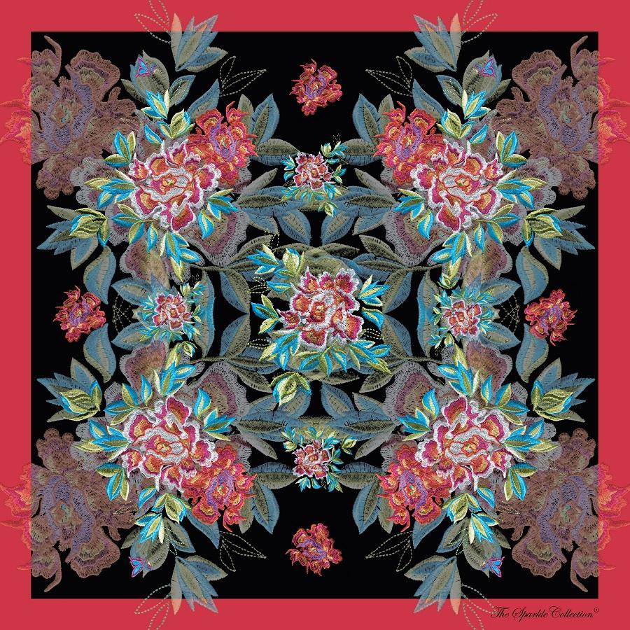 【PEONY】 100% Silk Scarf with Crystals