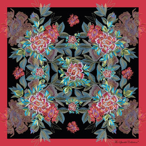 【PEONY】 100% Silk Scarf with Crystals