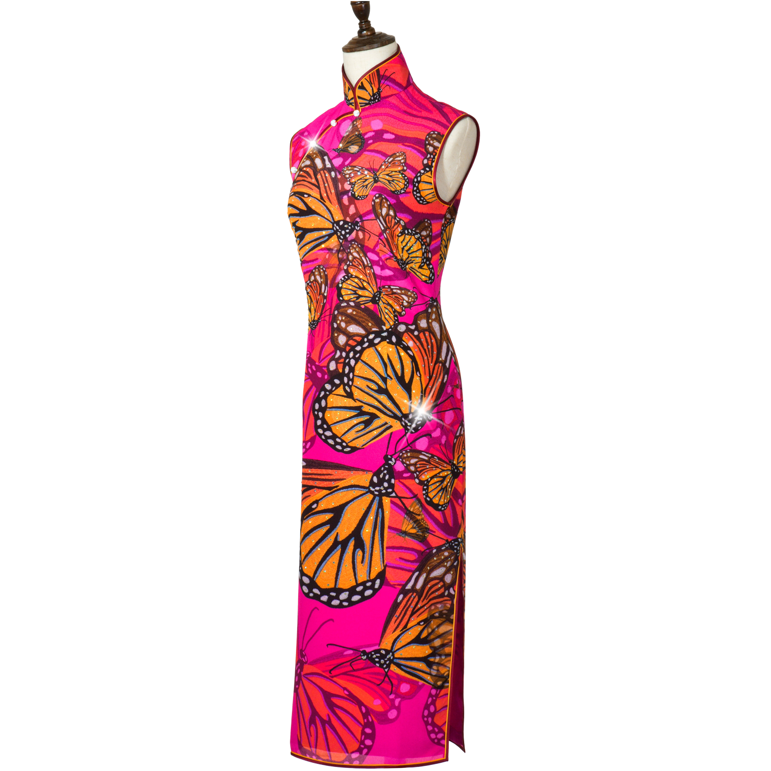 【BUTTERFLY】Masterpiece Collection Haute Couture 100% Silk Crystal Cheongsam