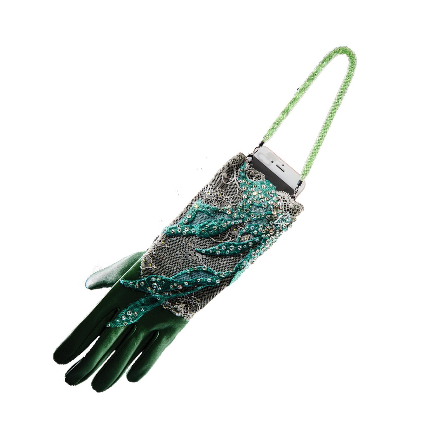 【COUTURE】 Lace Leather 2-way Glove-clutch with Strap and Swarovski® Crystals (1pc)