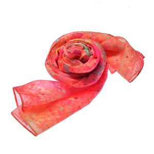 【LOTUS】100% Silk Lotus Painting Scarf with Crystals