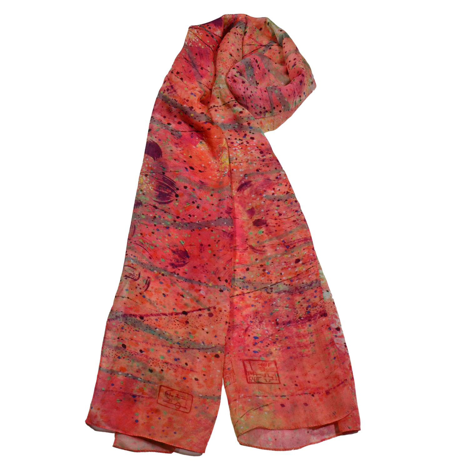 【LOTUS】100% Silk Lotus Painting Scarf with Crystals