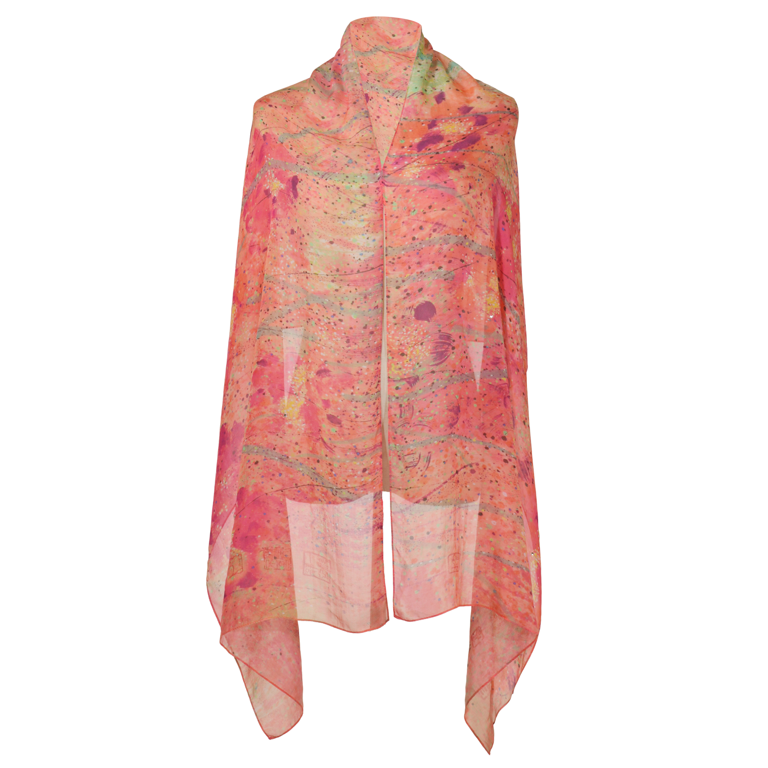 【LOTUS】100% Silk Lotus Painting Scarf with Crystals