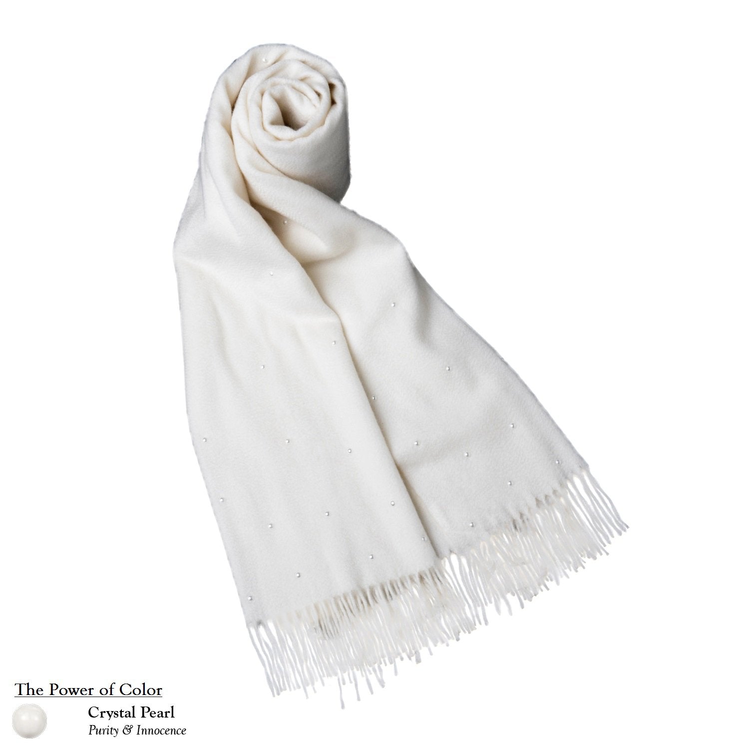 【SNOW WHITE】 100% Cashmere Scarf with Crystal Pearls