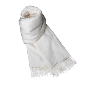 【SNOW WHITE】 100% Cashmere Scarf with Crystal Pearls