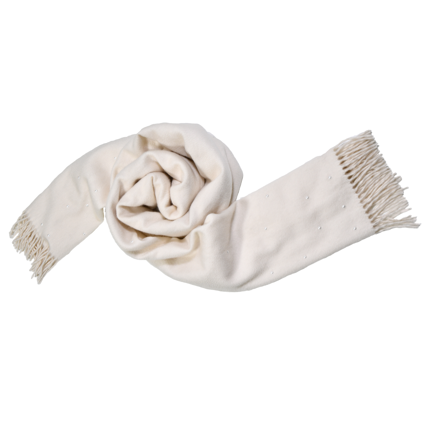 【SNOW WHITE】 100% Cashmere Scarf with Crystal Pearls