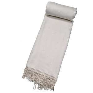 【SNOW WHITE】 100% Cashmere Scarf with Crystal Pearls