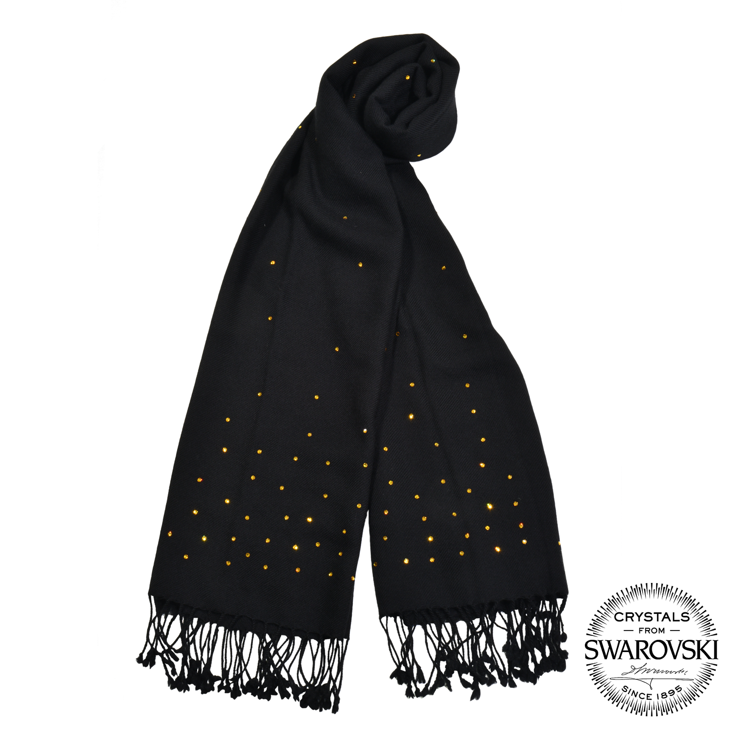 【THE STARRY SKY】100% Cashmere Scarf with Yellow Swarovski® Crystals(Style II)