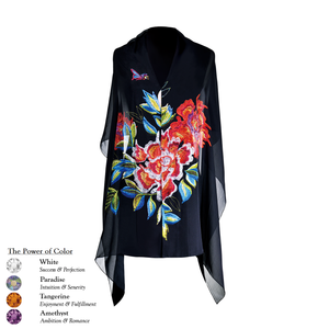 【PEONY】100% Silk Scarf with Crystals