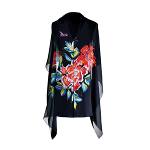 【PEONY】100% Silk Scarf with Crystals