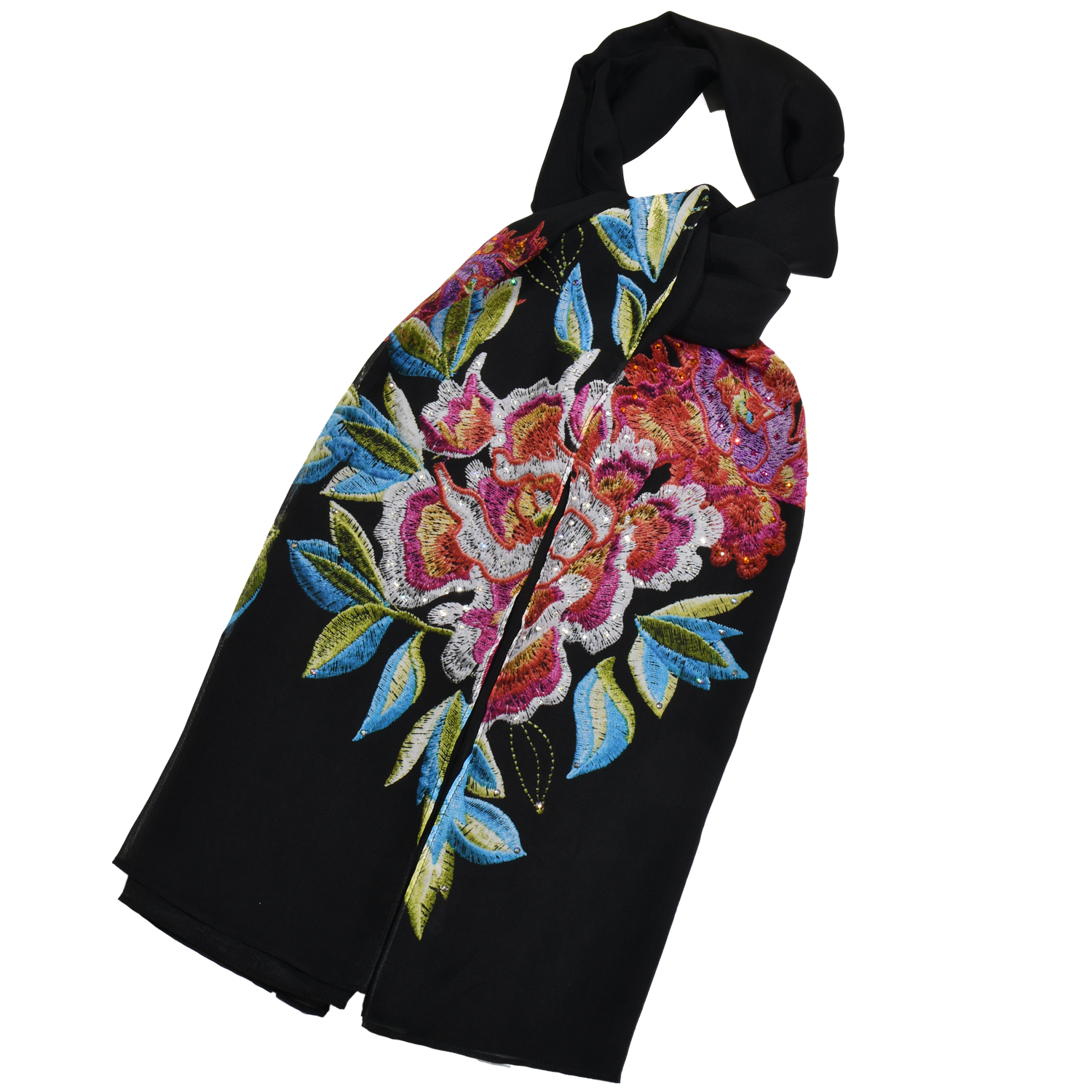 【PEONY】100% Silk Scarf with Crystals