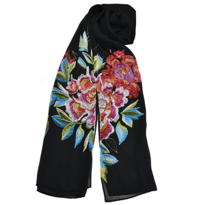 【PEONY】100% Silk Scarf with Crystals