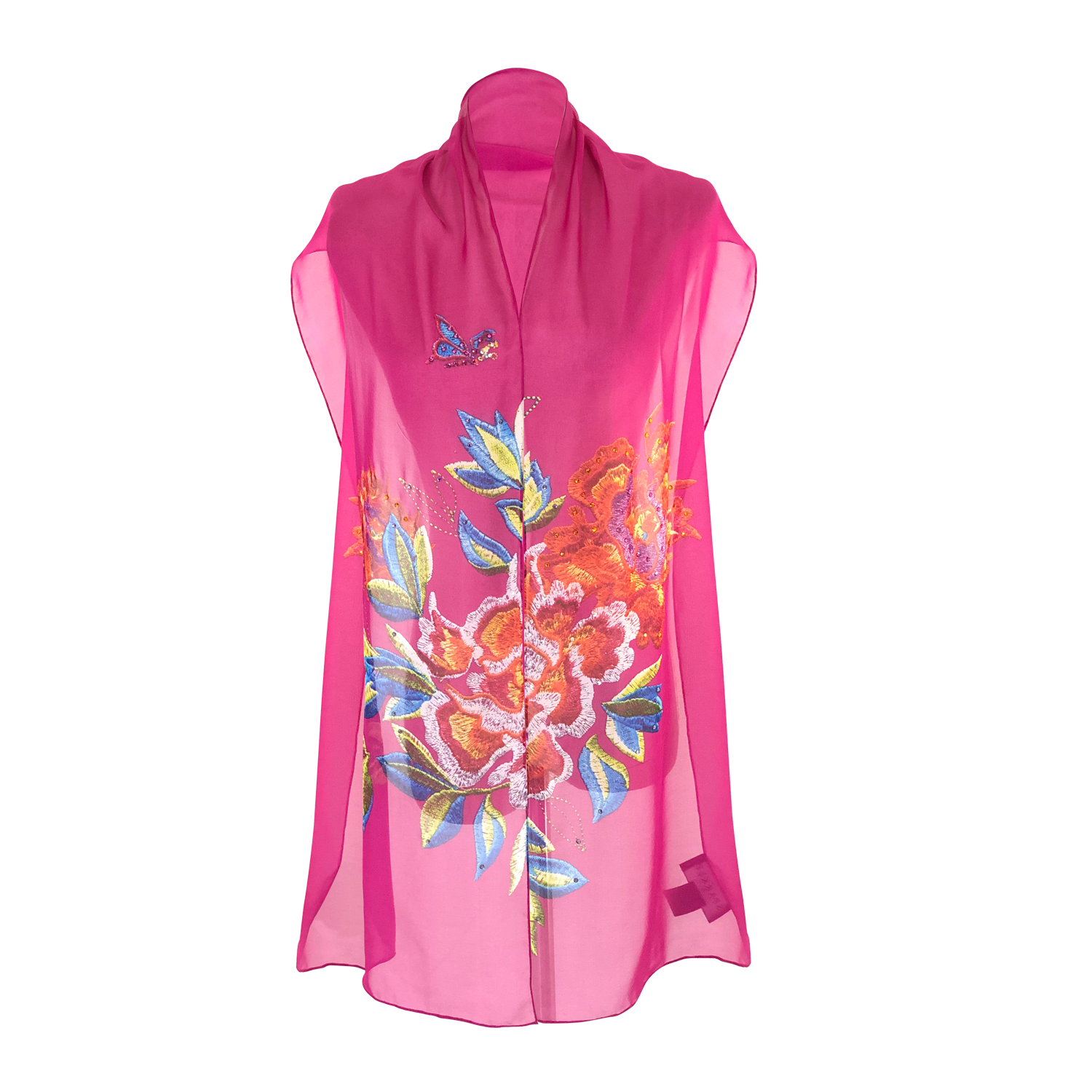 【PEONY】100% Cashmere and 100% Silk Scarf with Crystals