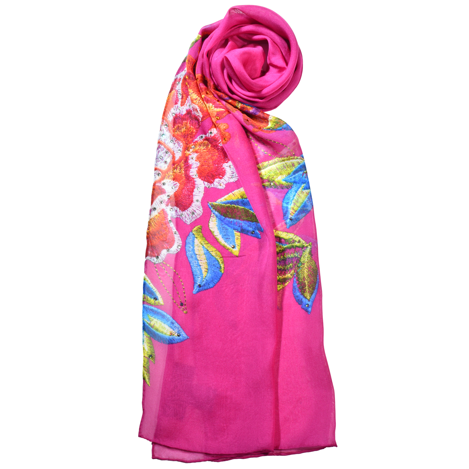 【PEONY】100% Cashmere and 100% Silk Scarf with Crystals