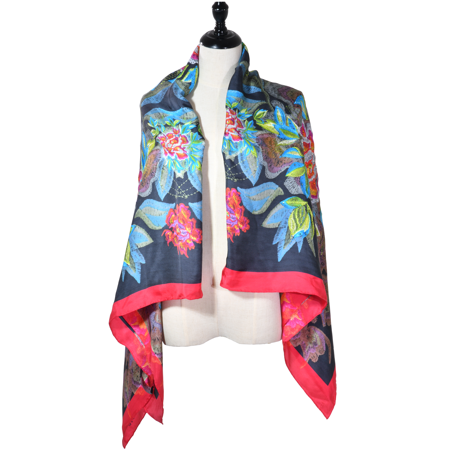 【PEONY】 100% Silk Scarf with Crystals