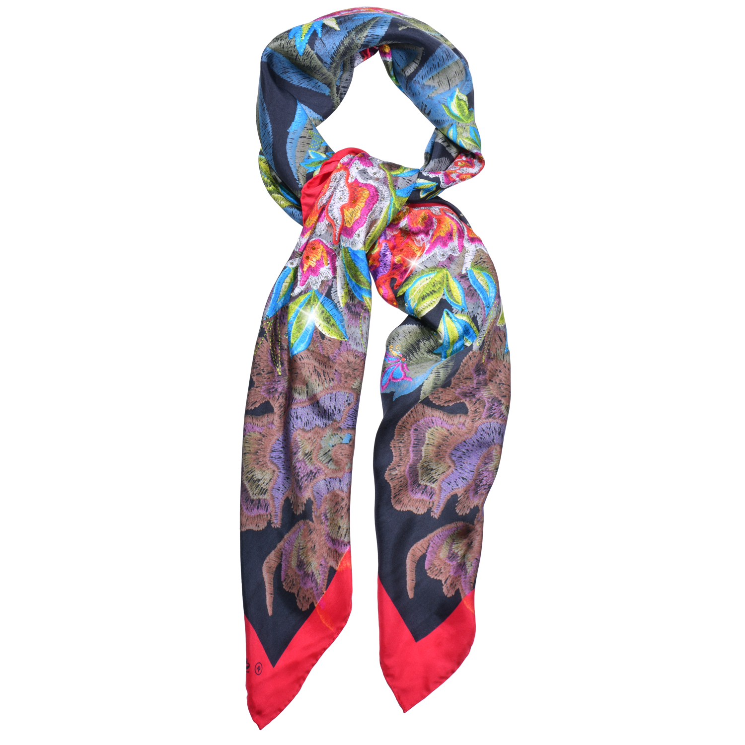 【PEONY】 100% Silk Scarf with Crystals