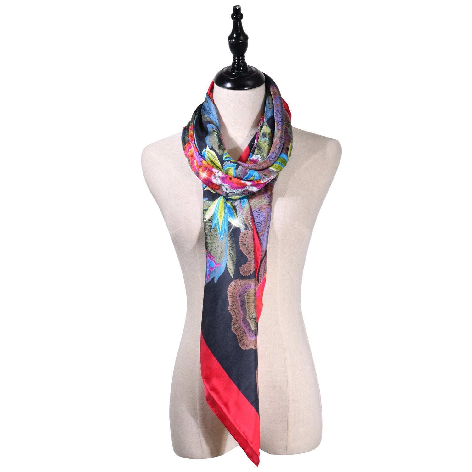 【PEONY】 100% Silk Scarf with Crystals