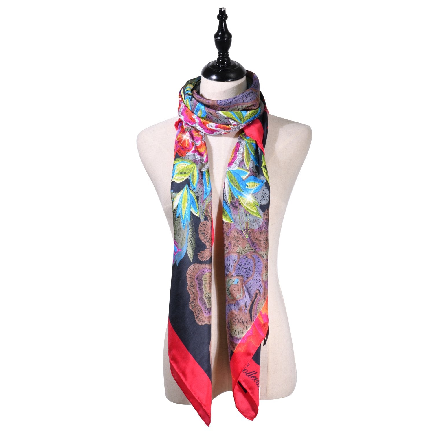 【PEONY】 100% Silk Scarf with Crystals