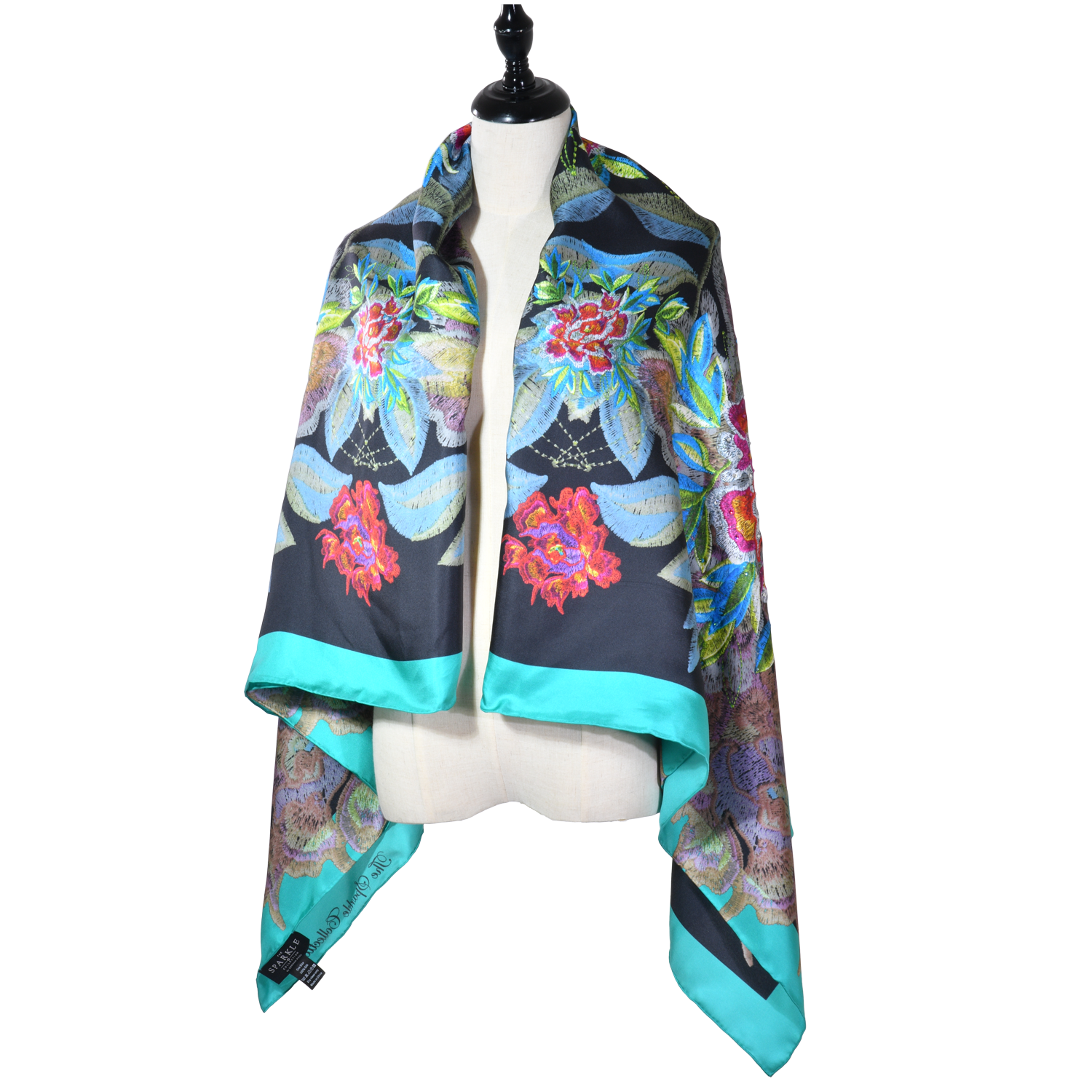 【PEONY】 100% Silk Scarf with Crystals