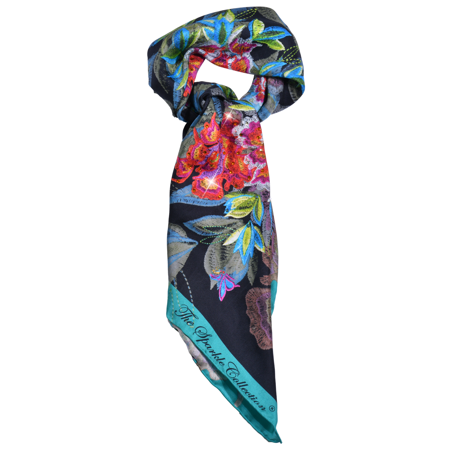 【PEONY】 100% Silk Scarf with Crystals