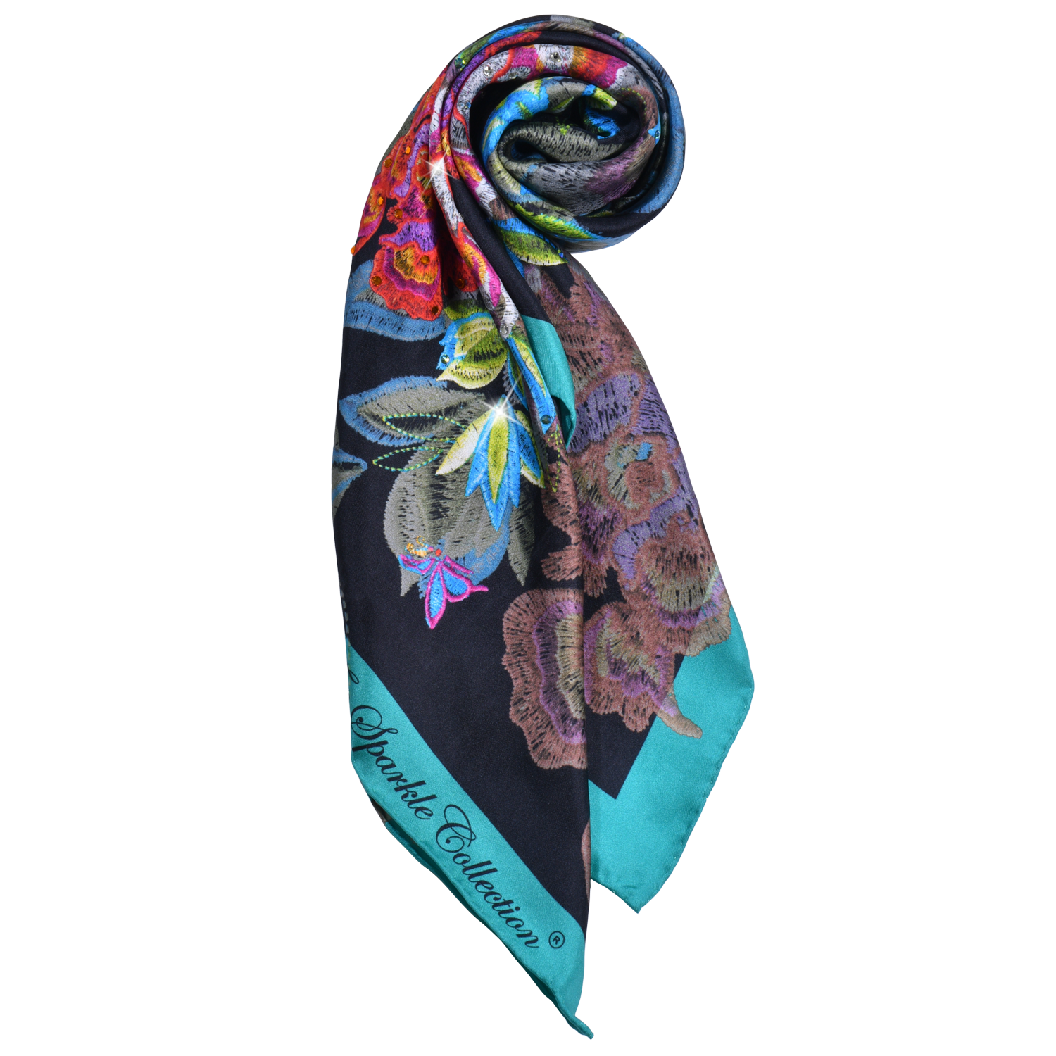 【PEONY】 100% Silk Scarf with Crystals