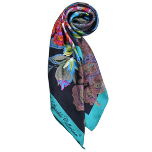 【PEONY】 100% Silk Scarf with Crystals