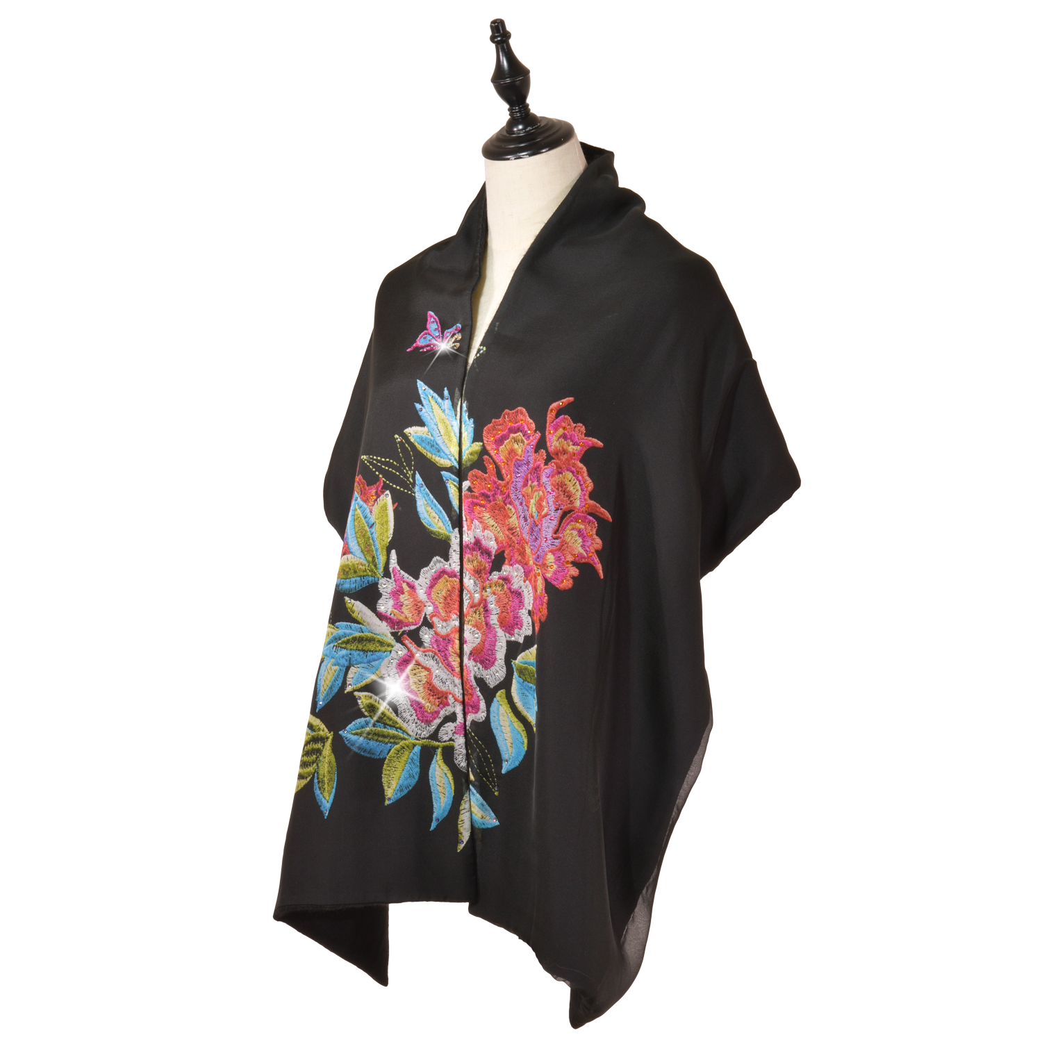 【PEONY】100% Cashmere and 100% Silk Scarf with Crystals