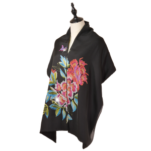 【PEONY】100% Cashmere and 100% Silk Scarf with Crystals