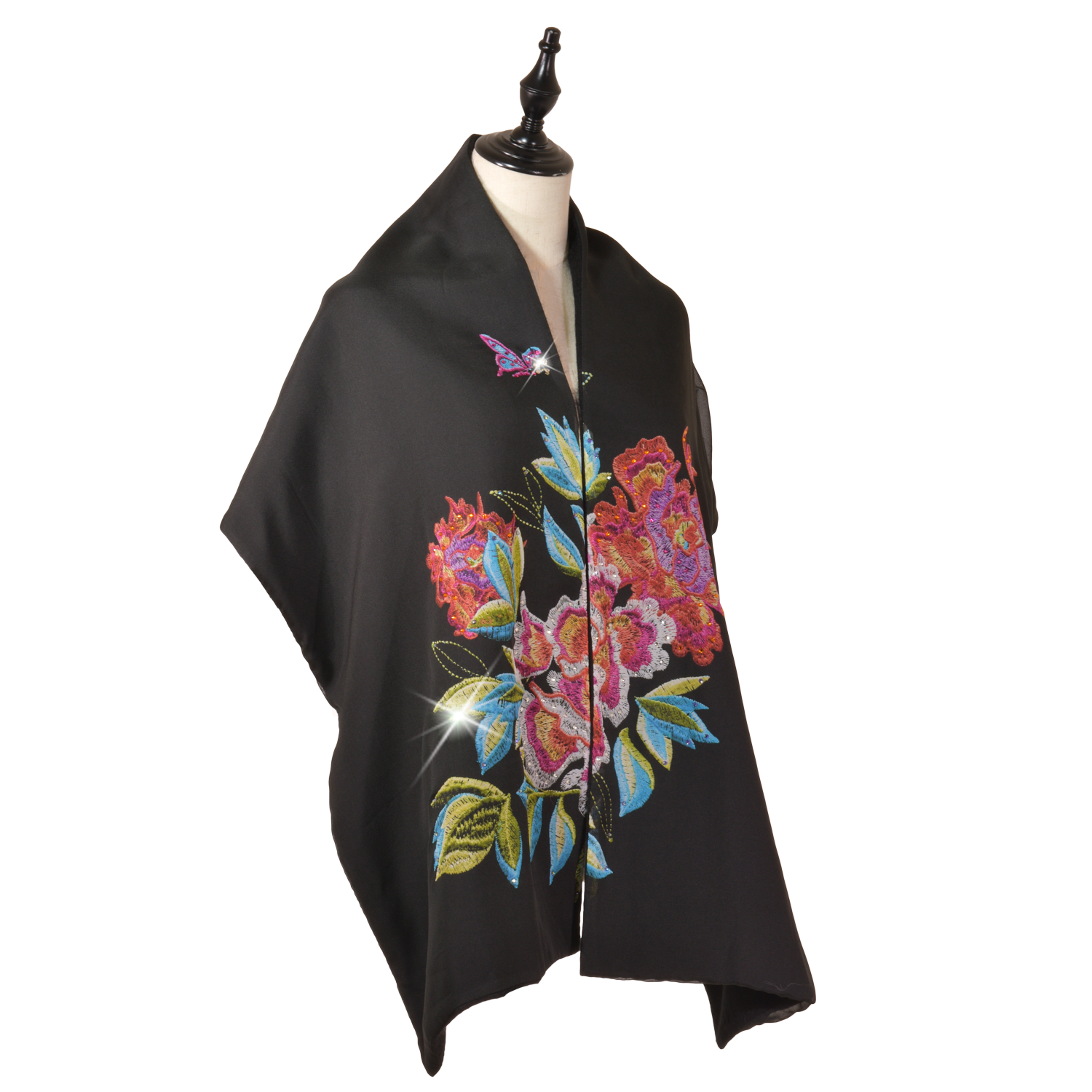 【PEONY】100% Cashmere and 100% Silk Scarf with Crystals