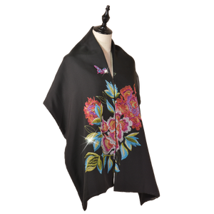 【PEONY】100% Cashmere and 100% Silk Scarf with Crystals