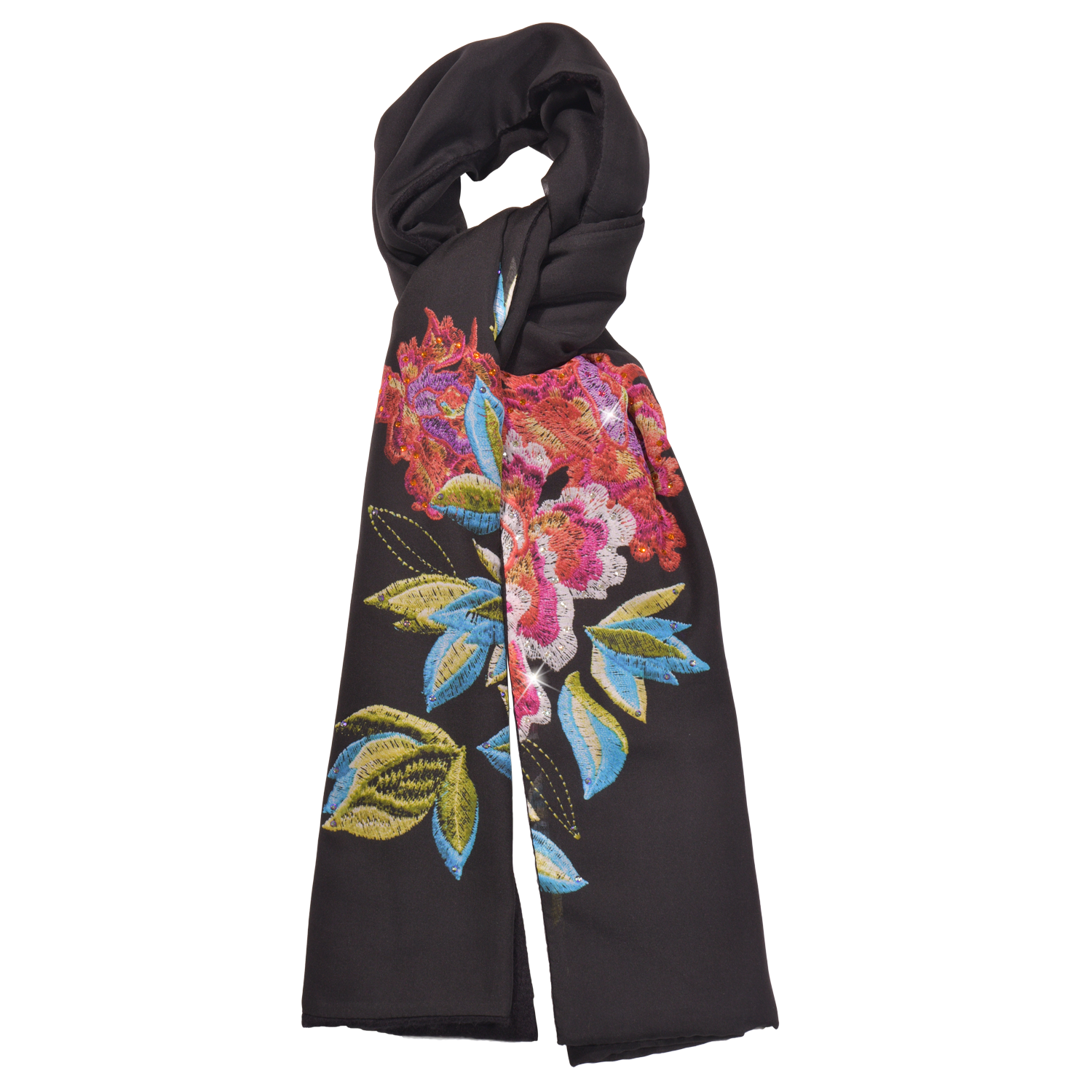 【PEONY】100% Cashmere and 100% Silk Scarf with Crystals