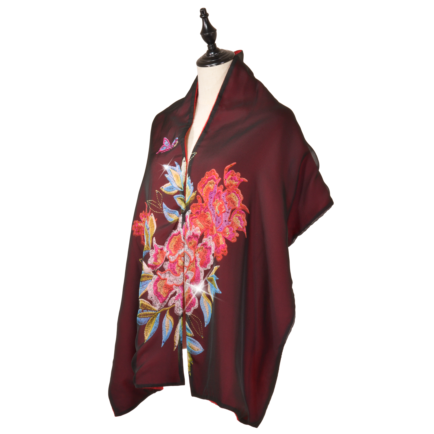 【PEONY】100% Cashmere and 100% Silk Scarf with Crystals