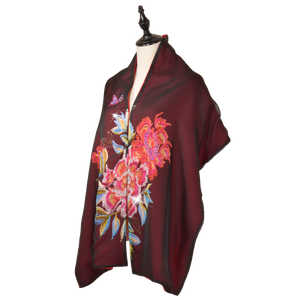 【PEONY】100% Cashmere and 100% Silk Scarf with Crystals