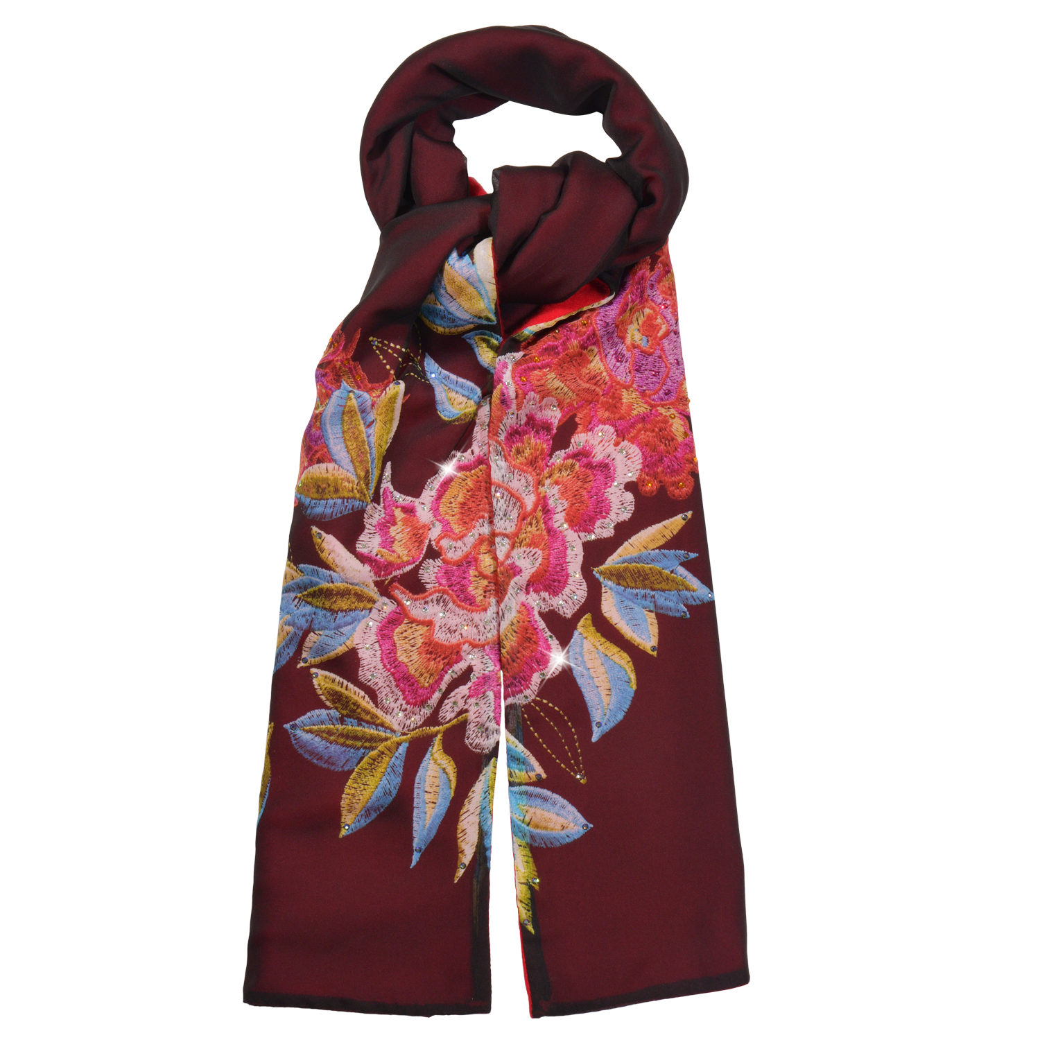 【PEONY】100% Cashmere and 100% Silk Scarf with Crystals