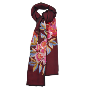 【PEONY】100% Cashmere and 100% Silk Scarf with Crystals