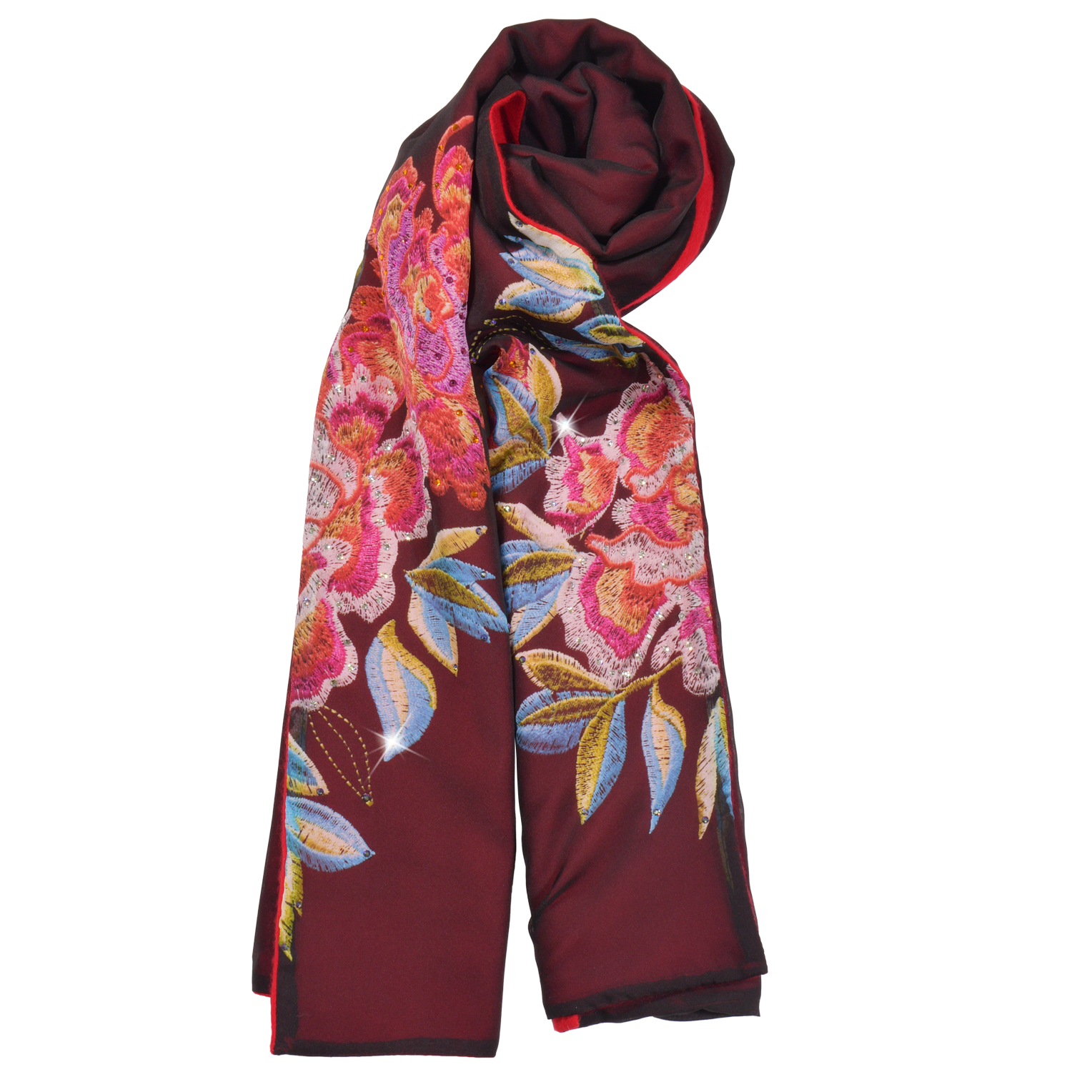 【PEONY】100% Cashmere and 100% Silk Scarf with Crystals