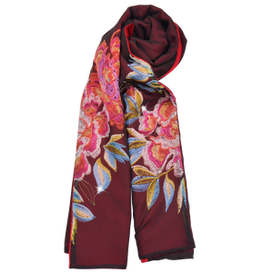 【PEONY】100% Cashmere and 100% Silk Scarf with Crystals