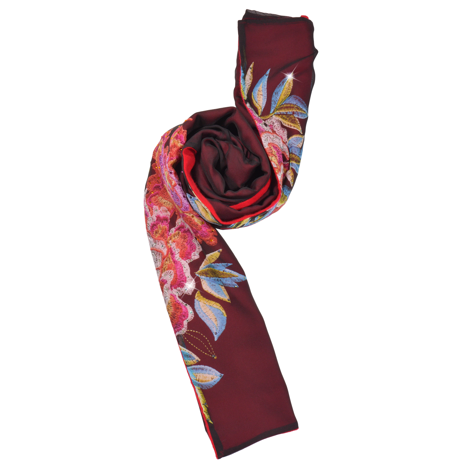 【PEONY】100% Cashmere and 100% Silk Scarf with Crystals