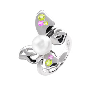 【BUTTERFLY】925 Sterling Silver Purple & Green Gemstone Ring