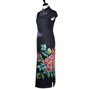 【PEONY】100% Cashmere and 100% Silk Ankle Length Crystal Cheongsam