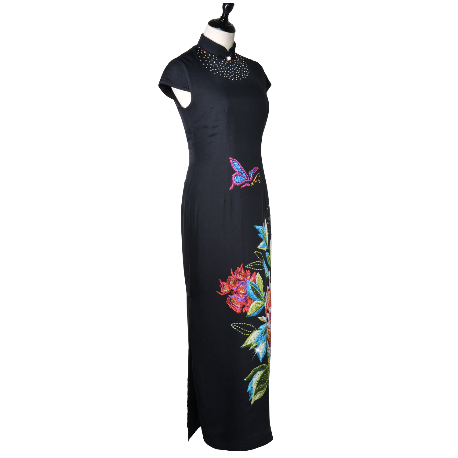 【PEONY】100% Cashmere and 100% Silk Ankle Length Crystal Cheongsam