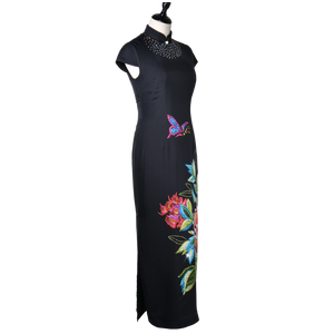 【PEONY】100% Cashmere and 100% Silk Ankle Length Crystal Cheongsam