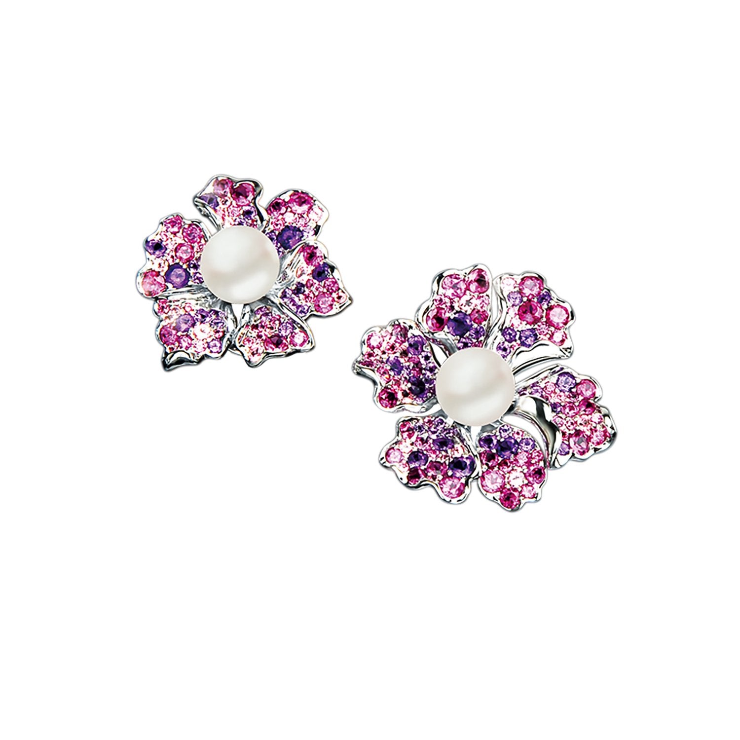 【NEMOPHILA】925 Sterling Silver Pink & Purple Gemstone Earrings