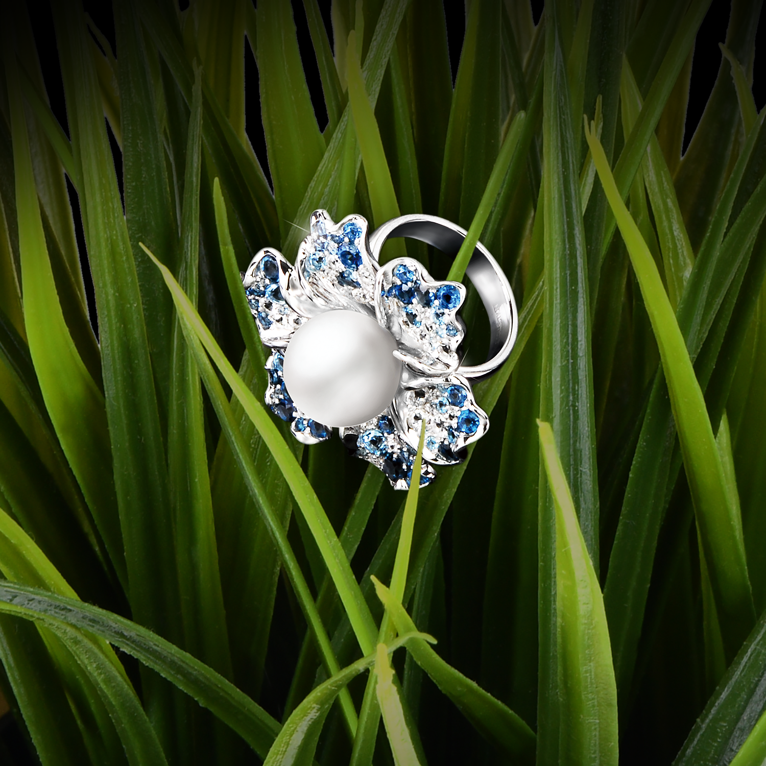 【NEMOPHILA】925 Sterling Silver Blue & White Gemstone Ring