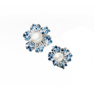 【NEMOPHILA】925 Sterling Silver Blue & White Gemstone Earrings