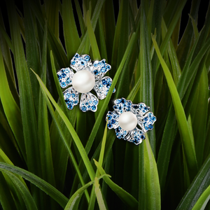 【NEMOPHILA】925 Sterling Silver Blue & White Gemstone Earrings